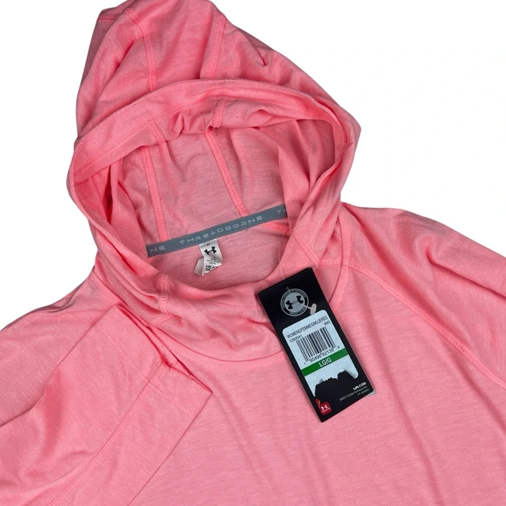 Under Armour Hoodie Shirt Women’s Large Pink Threadbourne Pullover Performance - Picture 1 of 14